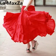 La Маца женские длинные юбки горячая распродажа лето-весна богемный пляж комплект пуловер+ кожаная юбка макси Танцы хлопок бальный наряд Женская юбка