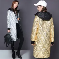 201 женские пальто зима новая осень зима модная металлическая яркая поверхность длинная хлопковая одежда модная женская зимняя куртка