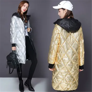 

201 womens coats winter new autumn winter fashion metallic bright surface long cotton clothing fashion women winter jacket