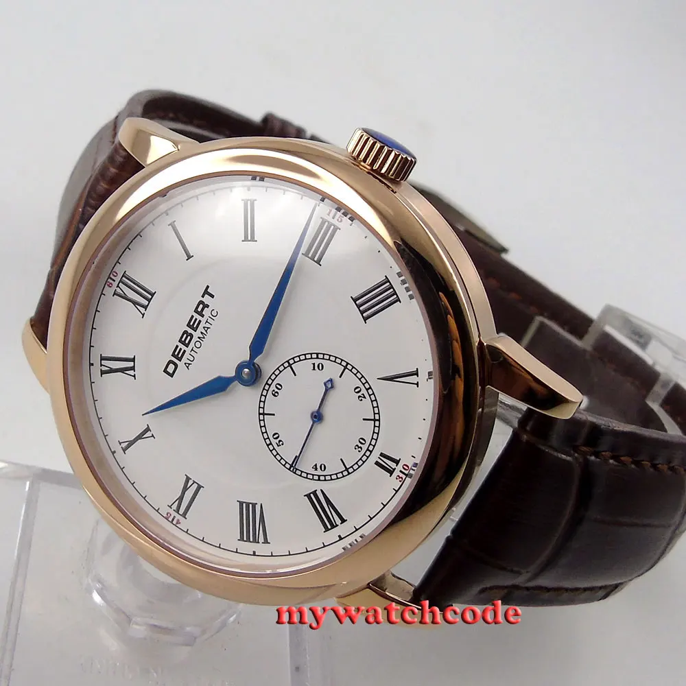 

40mm Debert white dial Roman blue hands rose gold case Automatic mens Watch D31