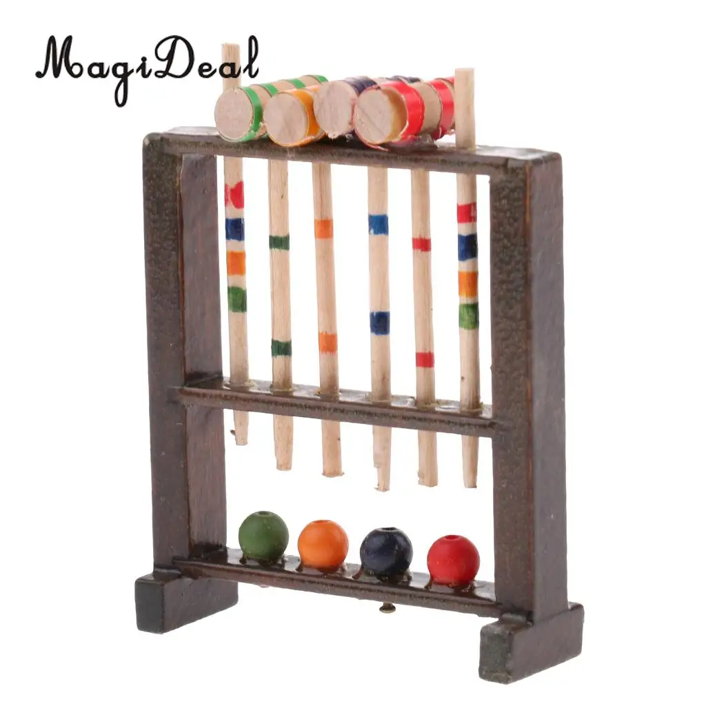 1/12 Scale Dollhouse Miniature Wooden Croquet Game Set Garden Sports Decoration Children Kids Toy