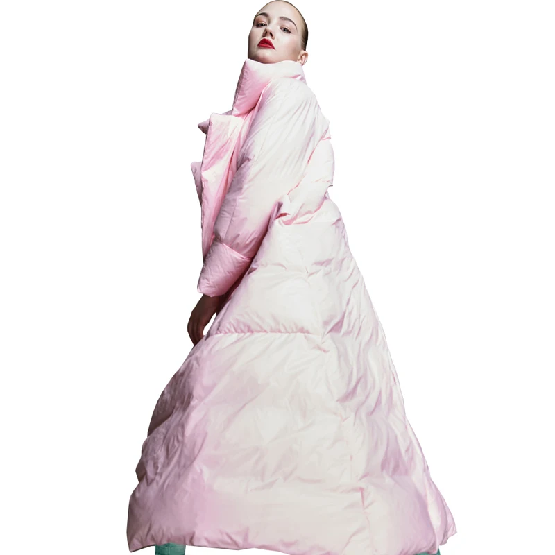 YNZZU, роскошный зимний женский пуховик, элегантный розовый удлиненный пуховик на утином пуху, Женское пальто на молнии, плотная теплая верхняя одежда O691