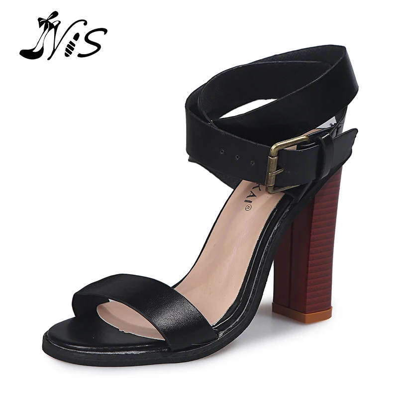 

NIS 2019 Summer Sandals Women's Retro Buckle Strap Shoes Fashion Square High-heeled Chunky Beach outdoor Casual slip on Sandal
