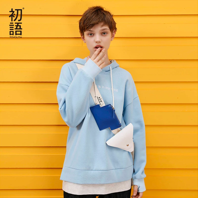 Beste Toyouth Vrouwen Streetwear Harajuku Top Patchwork Warme Winter Hoodie Borduurwerk Letters Pullover Lange Mouwen Katoenen Sweatshirts