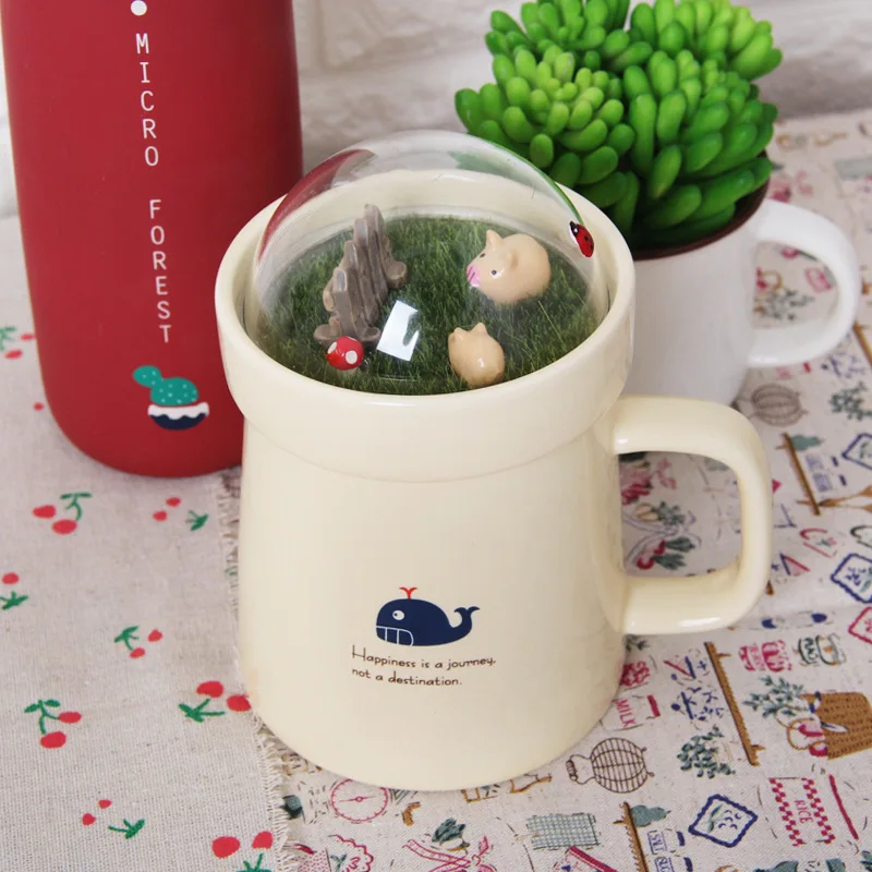 Креативная микро-Ландшафтная садовая кружка, лесные животные микро Ландшафтные керамические чашки s, керамическая крышка милый Кофе пуэр чай чашки и кружки
