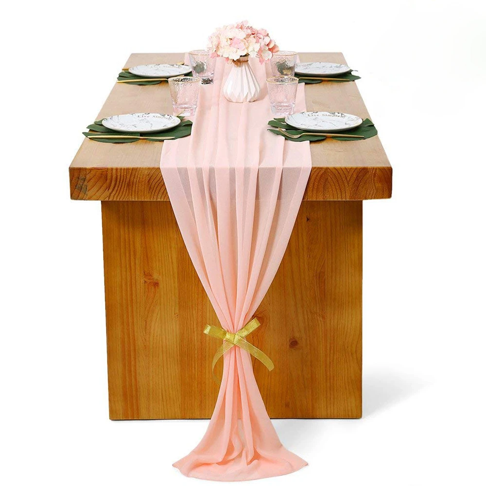 Romantic Chiffon Table Runner Light Peach 70cmx150cm Sheer Table Runner