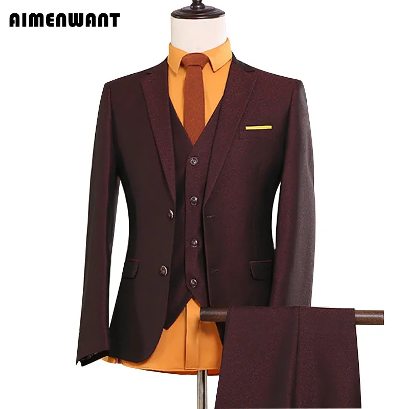 AIMENWANT New Best Suits For Wedding 2018 New Tailor Made Best Man 3-piece Suit Business Causal Blazer Fitted Formal Suits Gift