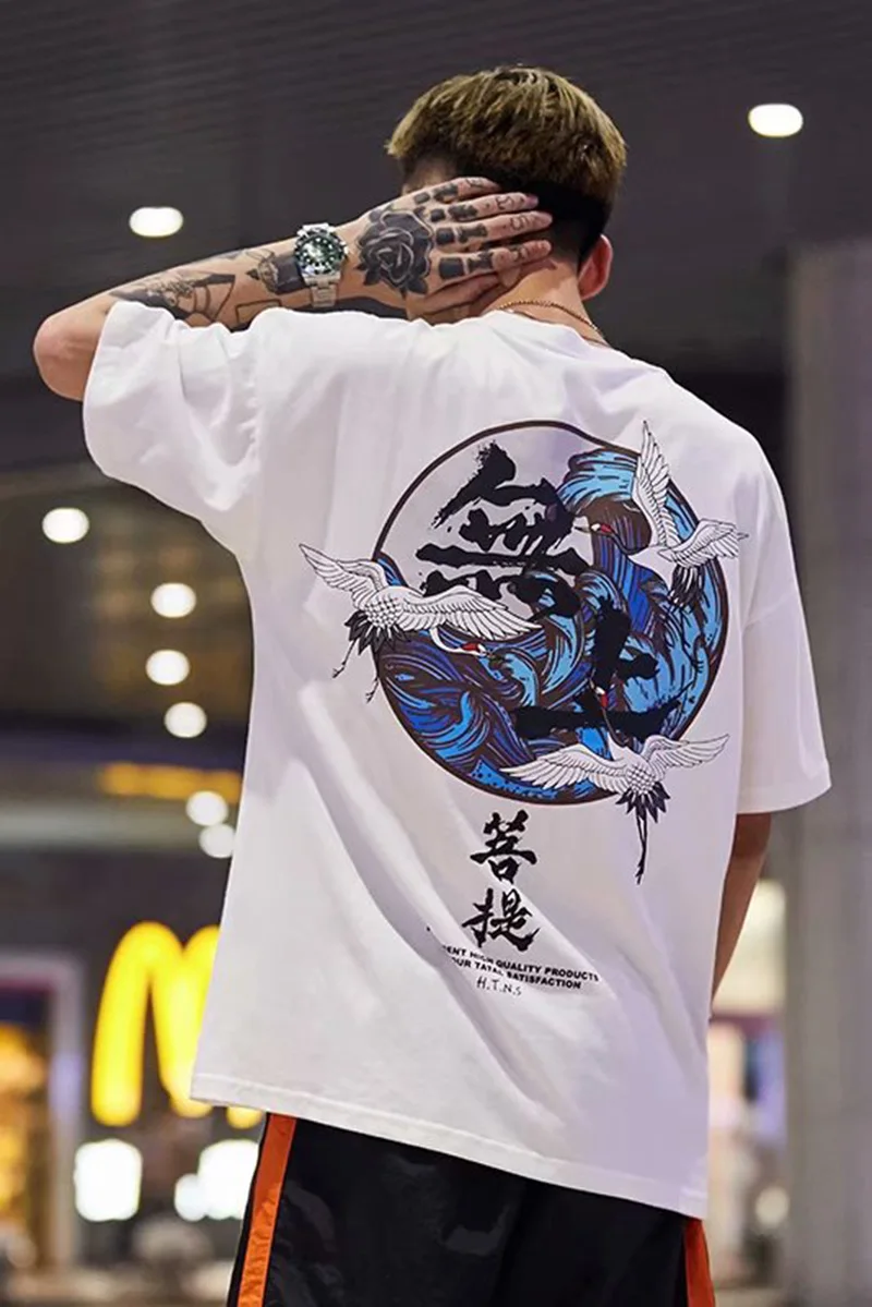 Бренд Tide узор в китайском стиле ins Круглый вырез короткий рукав черная футболка мужская Национальная волна белая рубашка tide tee WGTX16