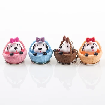 

FREE SHIPPING BY DHL 100pcs/lot 2019 New Dog in Basket Keychains PVC Puppy Keyrings for Pet Gifts