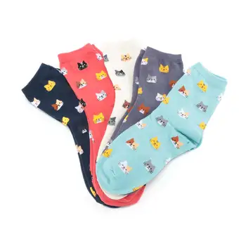 

2019 New Fashion Female Short Kitten Colorful Funny Sock Spring Summer Tube Art Casual Cotton Cute Cat Girl Socks Meias Sokken