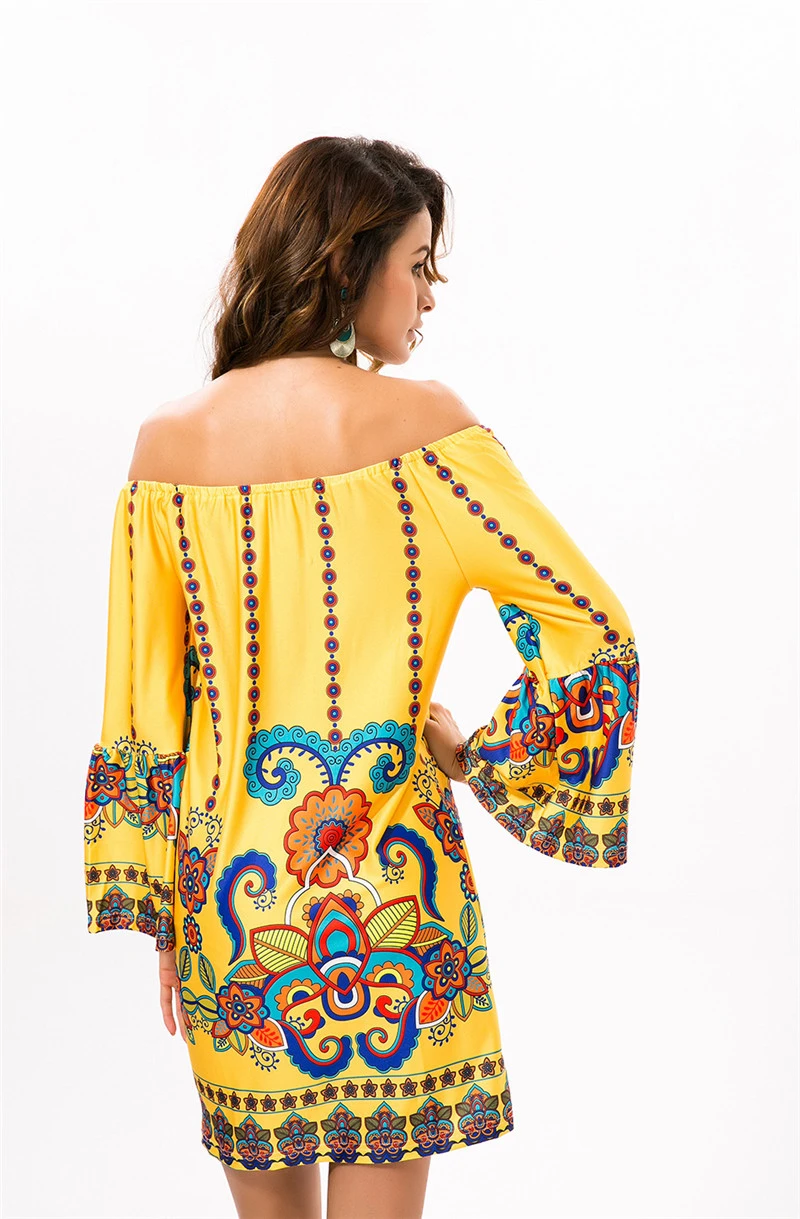 ELEXS женское летнее богемное тайское платье пикантный летний сарафан туника с этническим цветочным принтом пляжные платья E8425