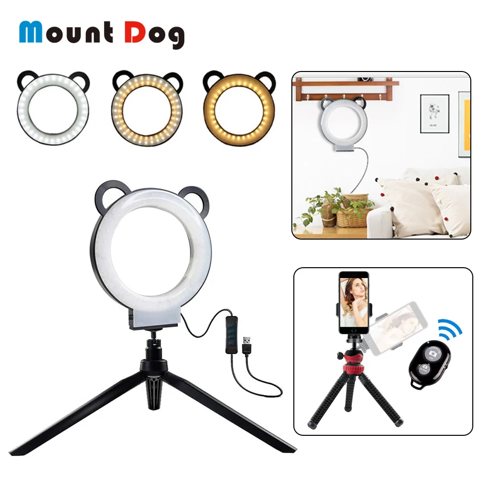 

6 inch Photography Ring lamp LED Selfie Ring Light YouTube Video Live 3200-5500k Camera Light With Phone Holder USB Plug Tripod