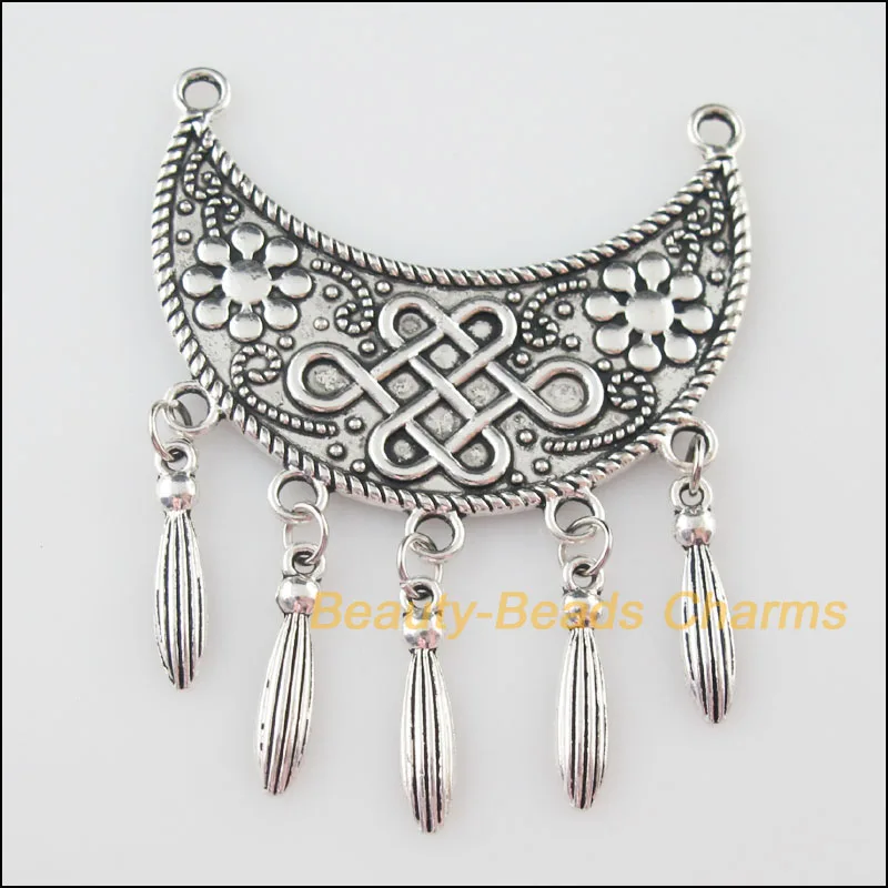 

1 New Charms Moon Flower Tassels Tibetan Silver Tone Connectors 49.5x63mm