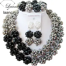 Серебряный Черный Кристалл Плетеный шар модный костюм ювелирные изделия нигерийские Свадебные африканские бусины комплект ювелирных изделий ABC144