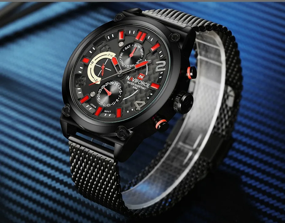 2019 NAVIFORCE Luxury Brand Men's Analog Quartz 24 Hour Date Watches Man 3ATM Waterproof Clock Men Sport Full Steel Wrist Watch