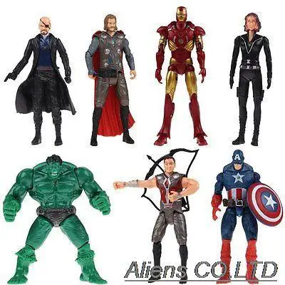 

NEW 7pcs/lot The Avengers IRON MAN Nick Fury Hawkeye Captain America Hulk Thor Black Widow 16 cm action figure toys