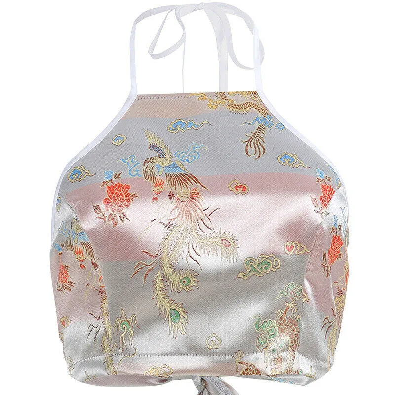 2019 جديد المرأة الصينية نمط التنين فينيكس EmbroideryVest أكمام المحاصيل الأعلى المحملة قميص بلوزة 2019 جديد المرأة الصينية نمط التنين فينيكس EmbroideryVest أكمام المحاصيل الأعلى المحملة قميص بلوزة