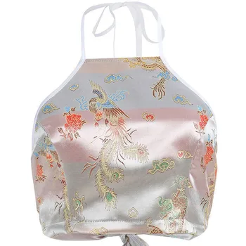 Women Chinese Style Dragon Phoenix Embroidery Short Blouse Sleeveless Crop Top Halter Tshirt Blackless Sexy Tank Top halter printed fringed crop top for women
