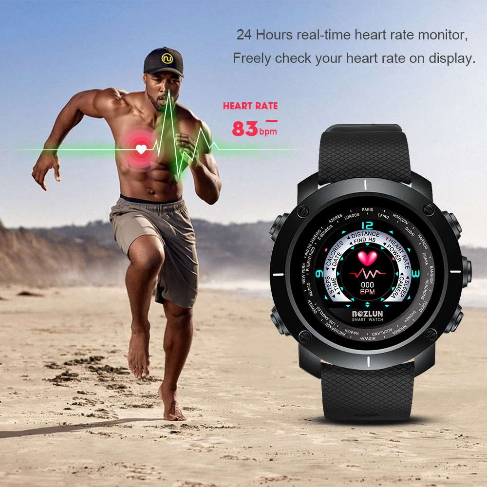 Bozlun New Smart Digital Watch Man HeartRate Calories Remote Camera Waterproof Wristwatch Fashion Watch Relogio Masculino W30