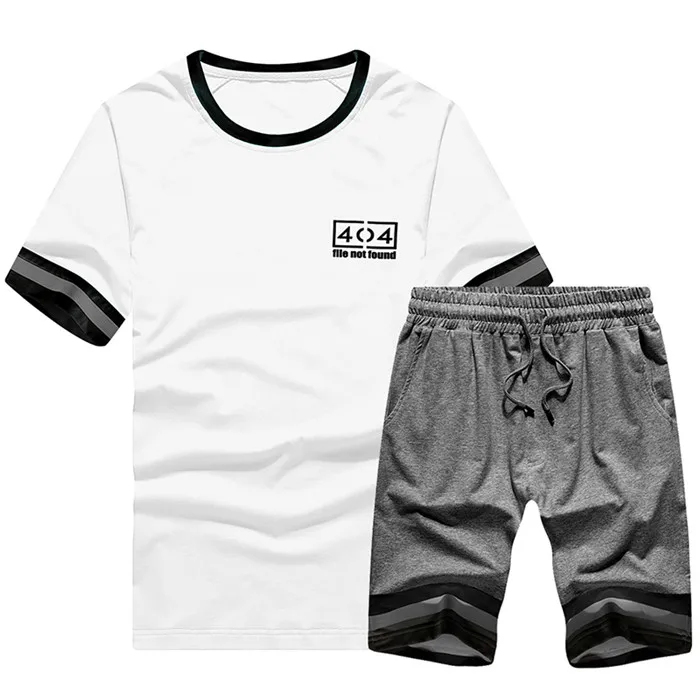Мужская футболка, шорты, модный спортивный костюм, лето, короткий рукав, Повседневный, облегающий, спортивный костюм, мужские комплекты, мужская футболка+ шорты - Цвет: TZ40 Grey
