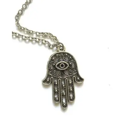 

Vintage Silver Hamsa Hand Necklace Crossbow Hat Feather Goddess Skeleton Pendant WINGS Gun Handcuffs Bullet Necklace Women Jewel