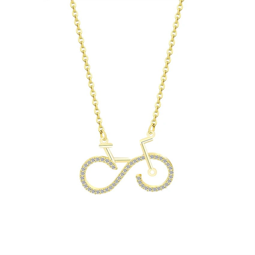 

ACEBFEET Shared Bike Necklaces Women Jewelry Copper Pendant CZ Collier Stainless Steel Chain Boho Colgante Gold