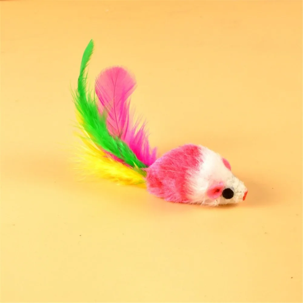 10Pcs/lot Soft Fleece False Mouse Cat Toys Colorful Feather Funny Playing Toys For Cats Kitten