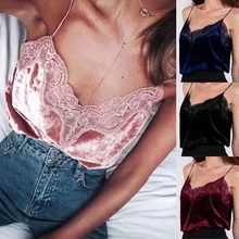 ФОТО 2017 new fashionable women lady's sexy v-neck lace velour loose camis vest bottoming shirt top selling