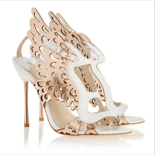 

sapato feminino Luxury Brand Sandalias Mujer Black Gold Wings Sandals Sexy High Heel Gladiator Sandals Women Cut Out Sandals