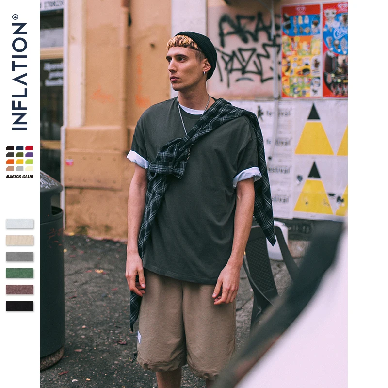 

INFLATION 2019 New Solid Color T Shirt Mens Multi-colour 100% cotton T-shirts Summer Skateboard Tee Boy Couple Tshirt 91107S