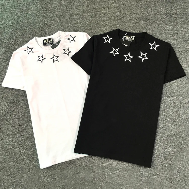 

2019 Short Sleeve Tee Shirt Five Stars Printed T Shirts Men Cotton O-neck Loose Summer T-shirt for Mens Casual Tshirt Homme B111