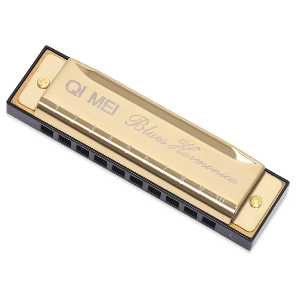 QIMEI Harmonicas 10 отверстий 20 Тон Ключ C золотой цвет Блюз Джаз фолк рок музыкальный