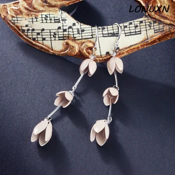 

9.4cm Female flowers Special Europe cute girls gift Fashion Earrings High quality tassel female jewelry long kiss pink tulip