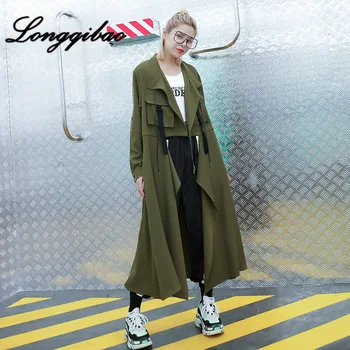 

Women's large size European and American style spring and summer solid color without buckle thin windbreaker loose casual long c