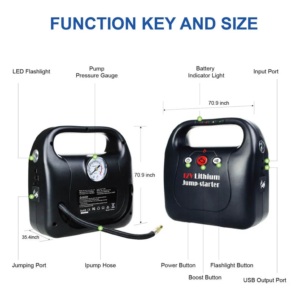 12V 12000mA 2 в 1 автомобиль скачок стартер портативный Мощность Дополнительный внешний аккумулятор с 150PSI электрический воздушный насос автомобиля Батарея усилитель Зарядное устройство