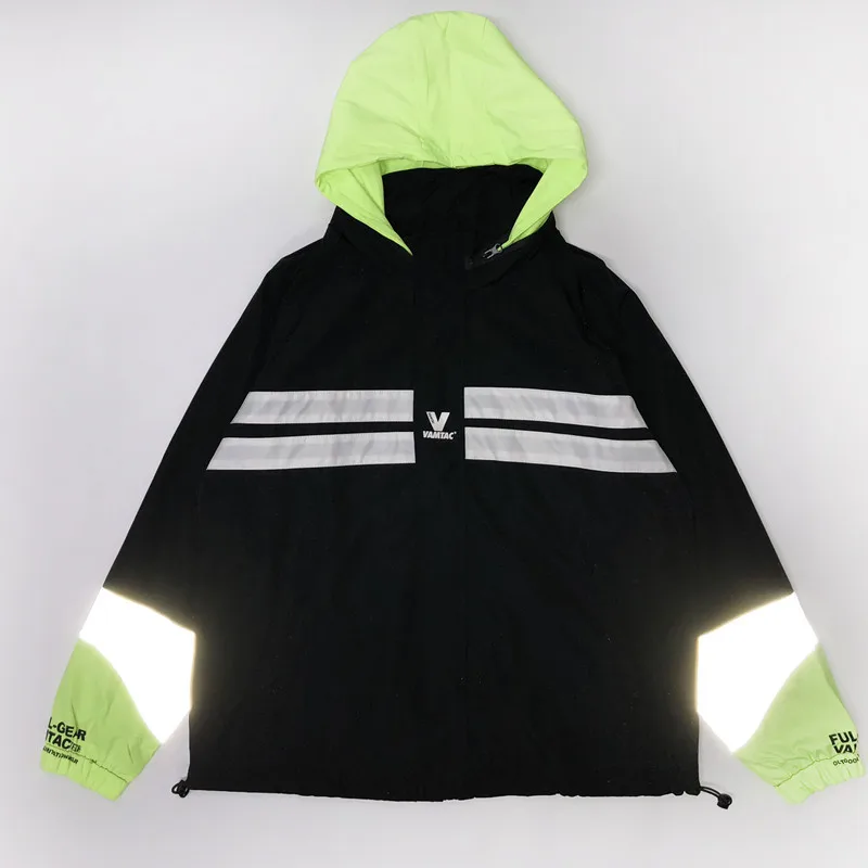 

Autumn and winter hip hop street ins 3M reflective panelled color hooded windbreaker function jacket male