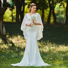 Dressv Long Wedding Dresses V Neck Floor Length Mermaid Court Train Lace Backless Elegant Church Garden