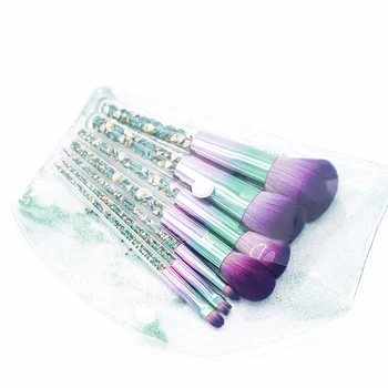 

Newest 7pcs Green Diamond Unicorn Make Up Brush Set Portable Foundation Blending Powder Cosmetic Brushes maquillaje PVC bag