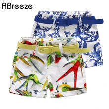 Штаны средней длины для девочек Лето г. новые качественные модные хлопковые леггинсы с принтом в европейском стиле свободный подарок пояс