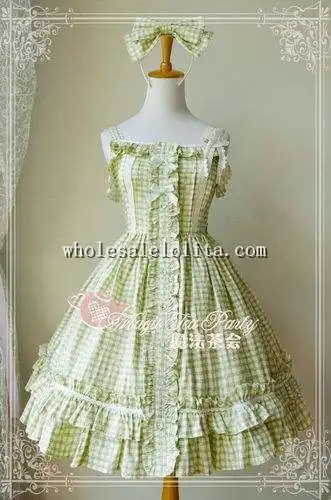 

Magic Tea Party Fresh Light Green Plaid Cotton JSK Lolita with KC