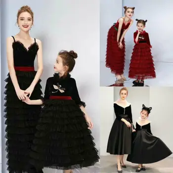 

2019 Mother Daughter Wedding Lace Long Tutu Dresses Mom Girl Match Twinning Dress Family Summer Outfits