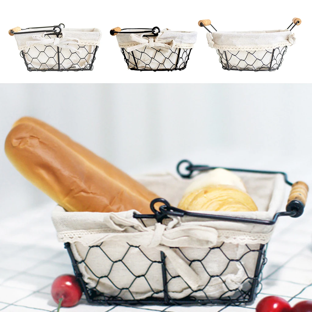 

Geometric Fruit Basket Bowl Kitchen Metal Bread Sundries Storage Display for Home Kitchen Desk Food Container Bowl with Handles