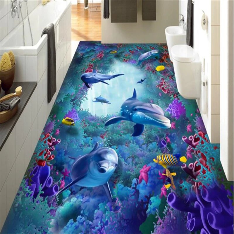 beibehang Fashion high quality personalized wallpaper sea world seaweed coral dolphin 3d flooring three-dimensional painting another world the transcendental painting group