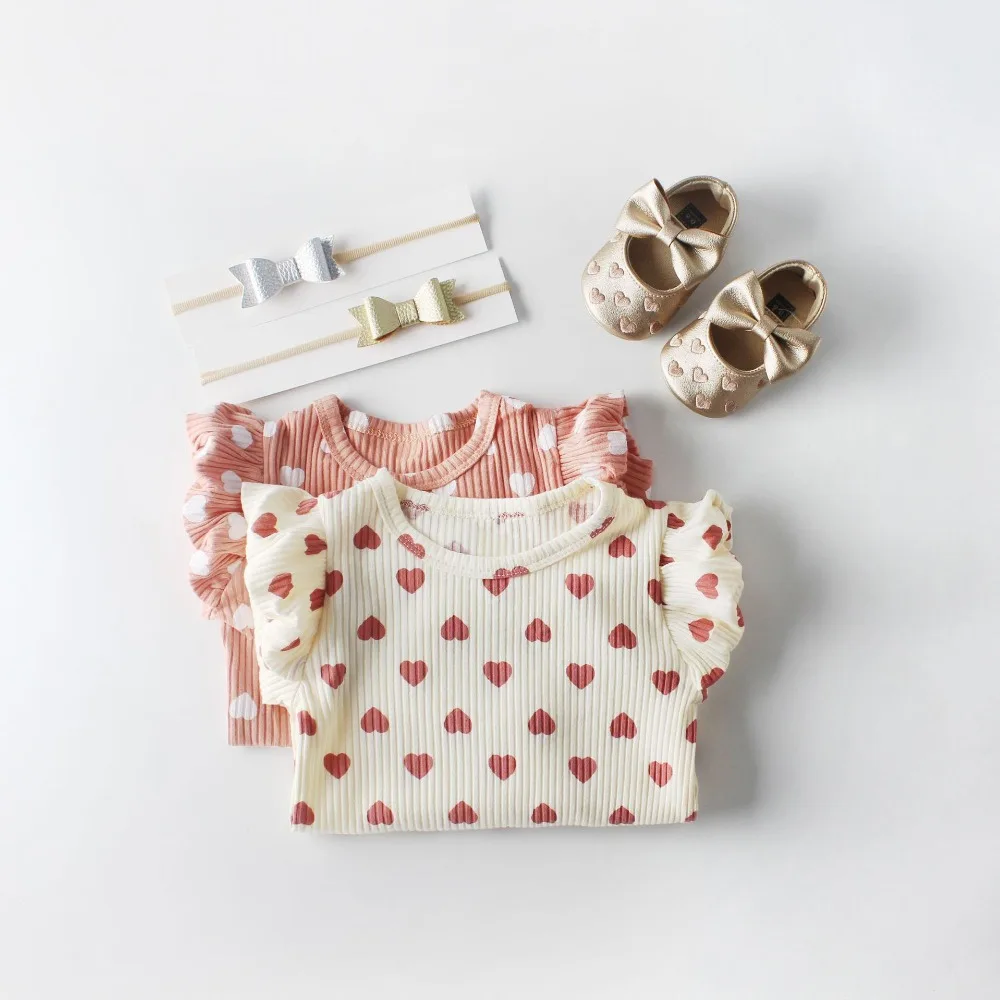Beste Top Kwaliteit 100% Katoen Pasgeboren Baby Meisjes Romper Kleding Leuke Lange Mouw Jumpsuit Baby Nieuwe Baby Meisje Hart Print rompertjes