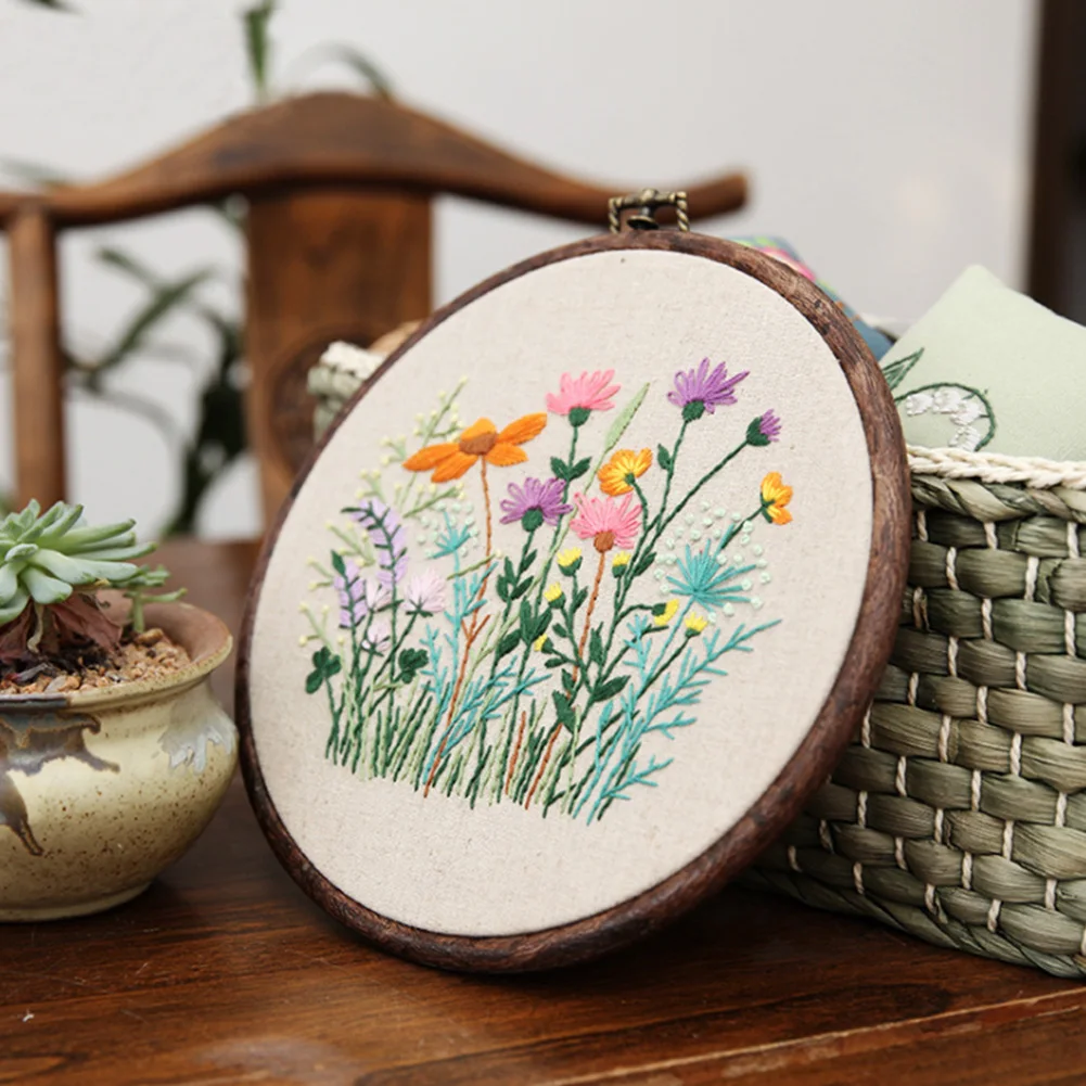 

Vintage With Frame Cloth Cross Stitch Hanging Novice Painting DIY Materials Decoration Gift Embroidery Kit Floral Pattern Arts