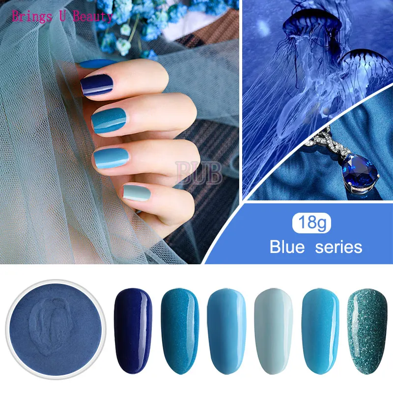 

Very Fine 18g/Box 6 in 1 Glamorous Sapphires Blue Series Dipping Powder Easier Operate Without Lamp Cure Natural Dry Dip Powder