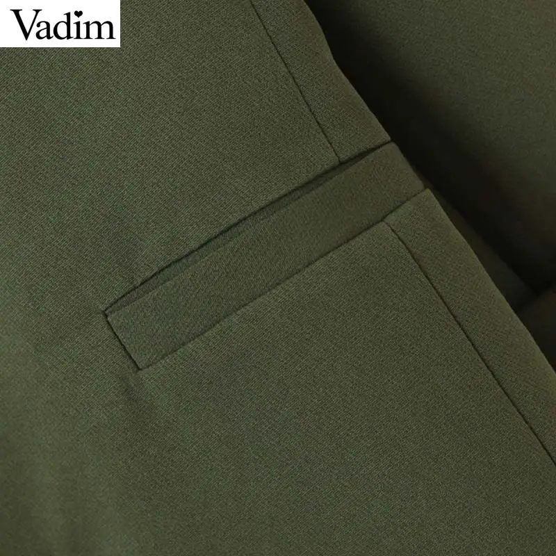 Vadim женский шикарный армейский зеленый Блейзер, украшенный пуговицами с открытым стежком и карманами, Женская рабочая одежда, стильное пальто CA497