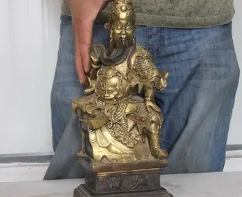 

16" Chinese Bronze Copper Seat Guan Gong Yu Guangong Warrior God Knight Statue