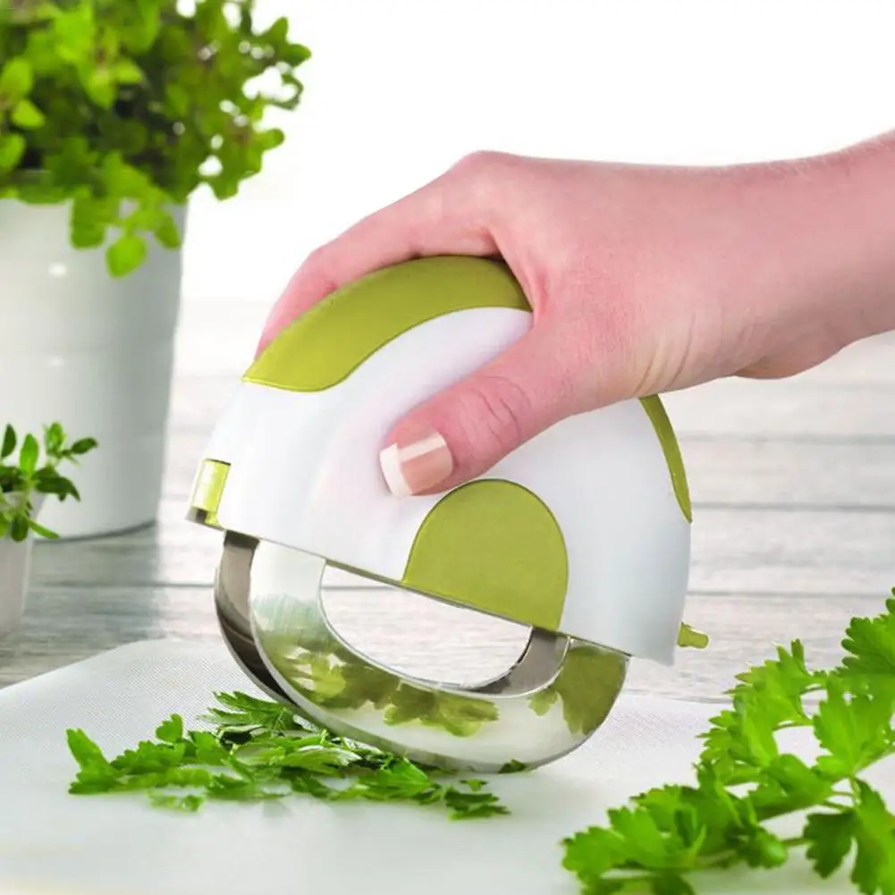 

(White/Green) Salad Chopper Herb Slicer Knife Double Chopping Blade 4