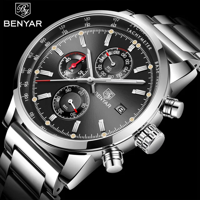 

BENYAR Top Brand Fashion Chronograph Sport Watches Reloj Hombre Stainless Steel Band Quartz Military Watch Relogio Masculino